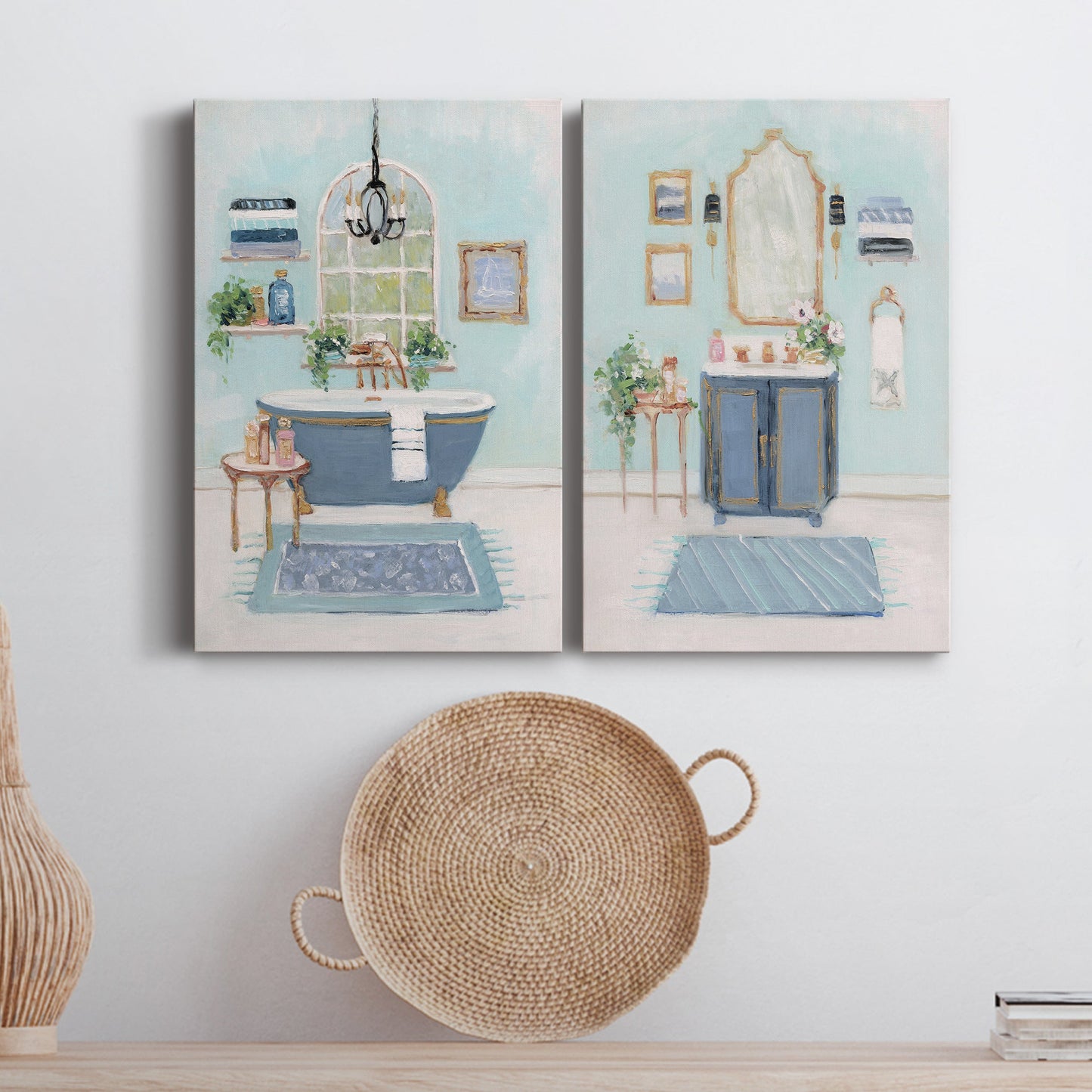 Blue Bath I Premium Gallery Wrapped Canvas - Ready to Hang - Set of 2 - 8 x 12 Each