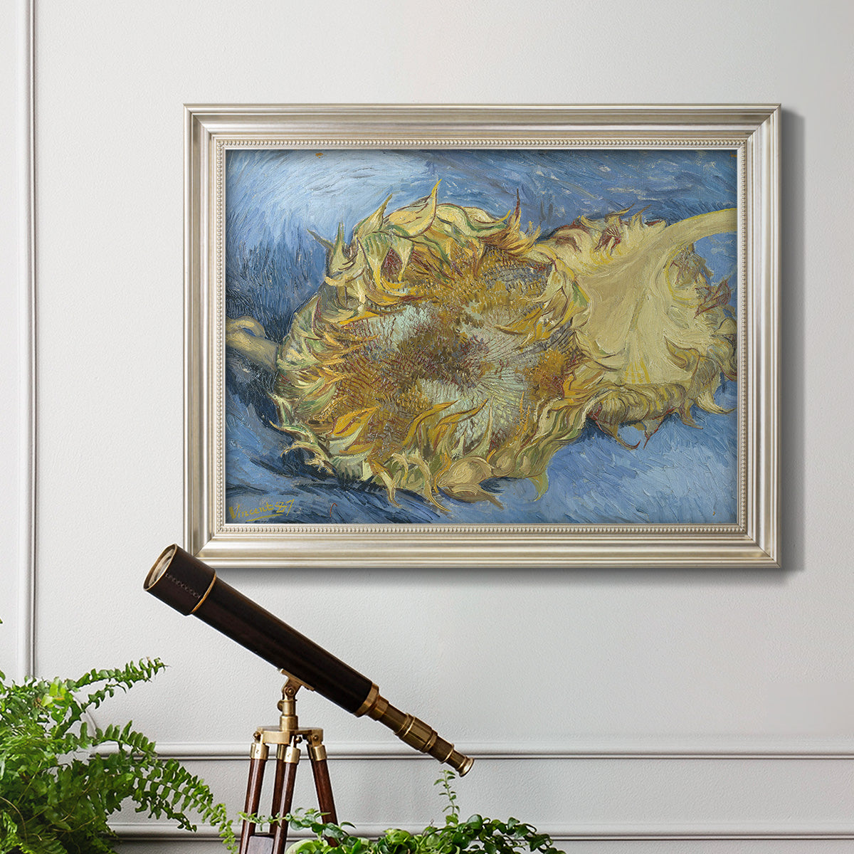 Two Cut Sunflowers - Ornate Framed Canvas Print