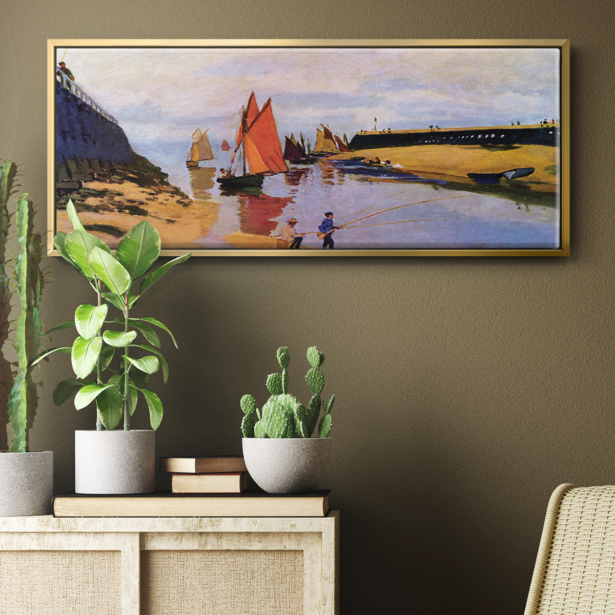 Breakwater at Trouville, Low Tide, 1870 - Floater Framed Canvas Print
