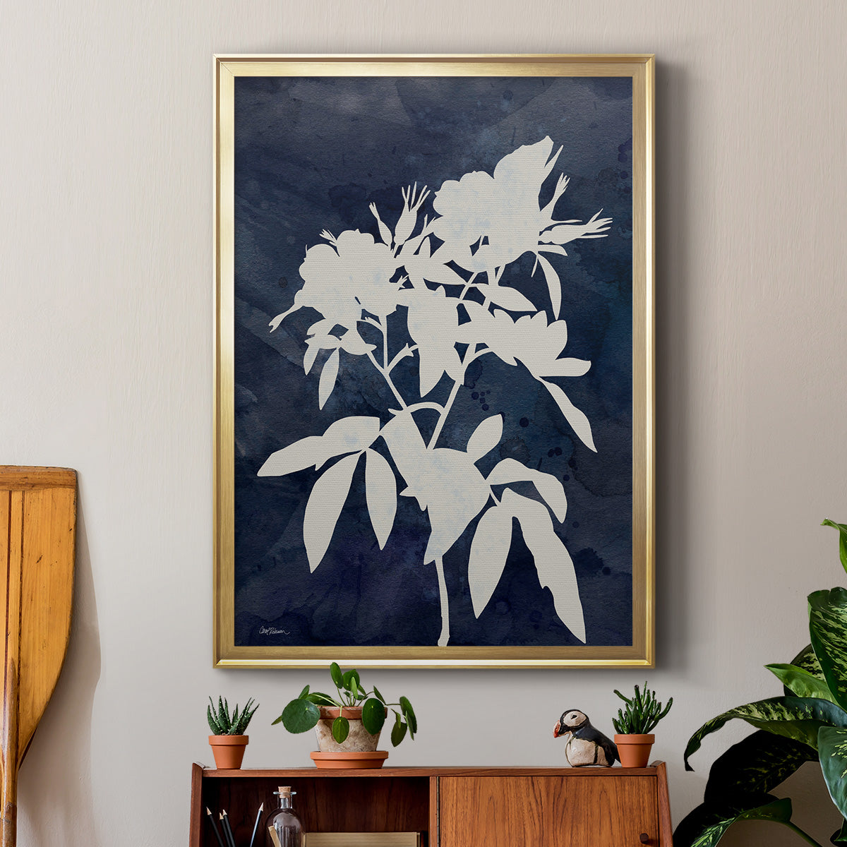 Indigo Botanical I Revisited - Modern Framed Canvas Print