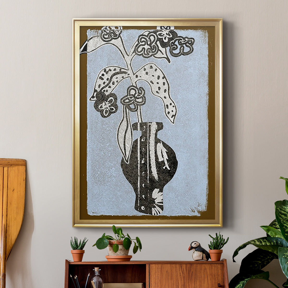 Graphic Flowers in Vase II - Modern Framed Canvas Print