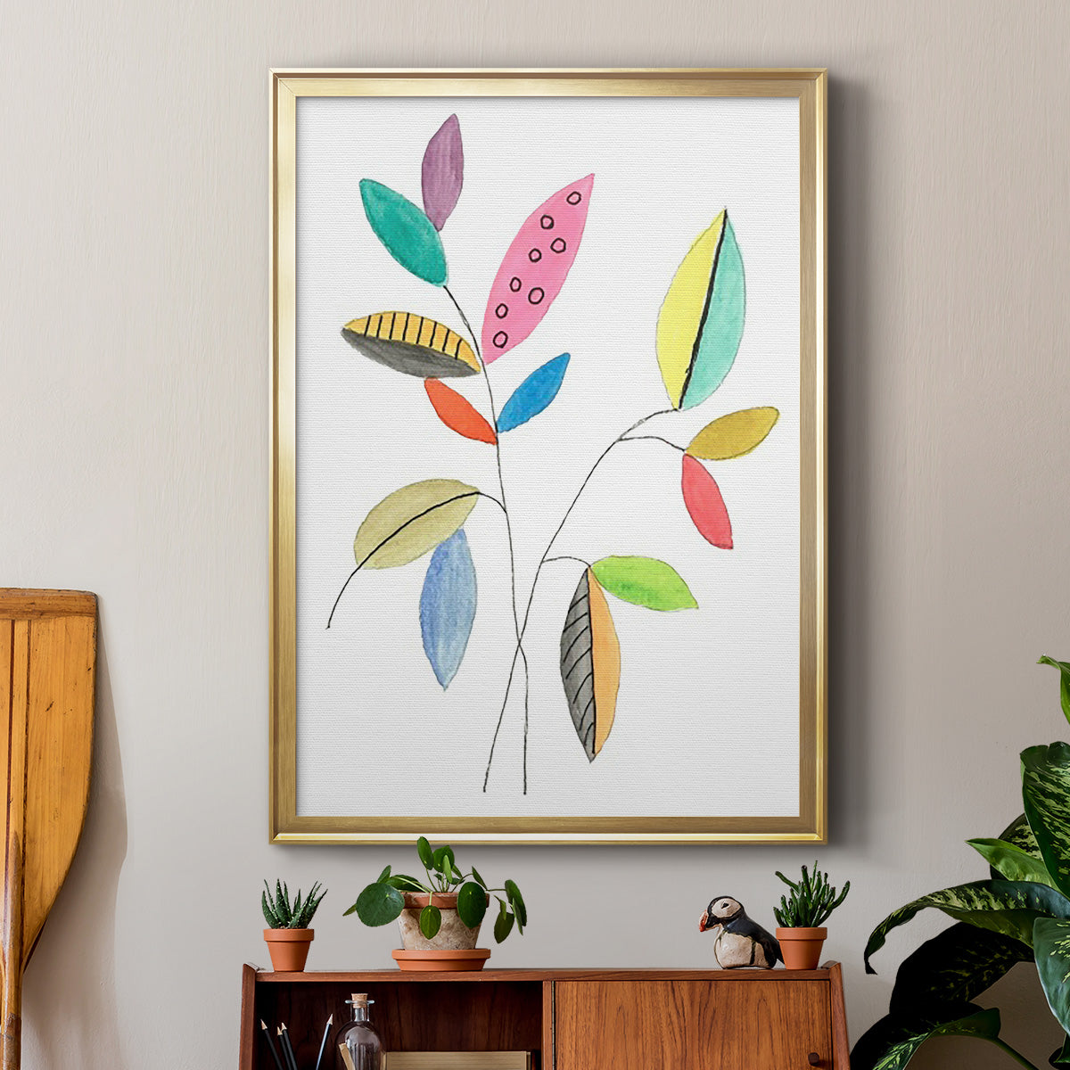 Color Pop Leaves III - Modern Framed Canvas Print