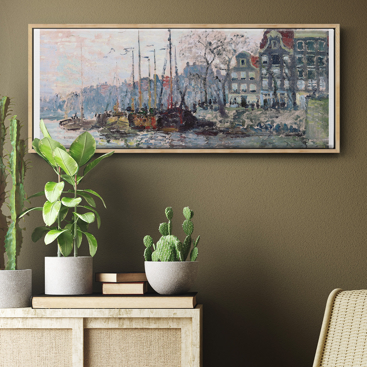 View of the Kromme Waal in Amsterdam - Floater Framed Canvas Print