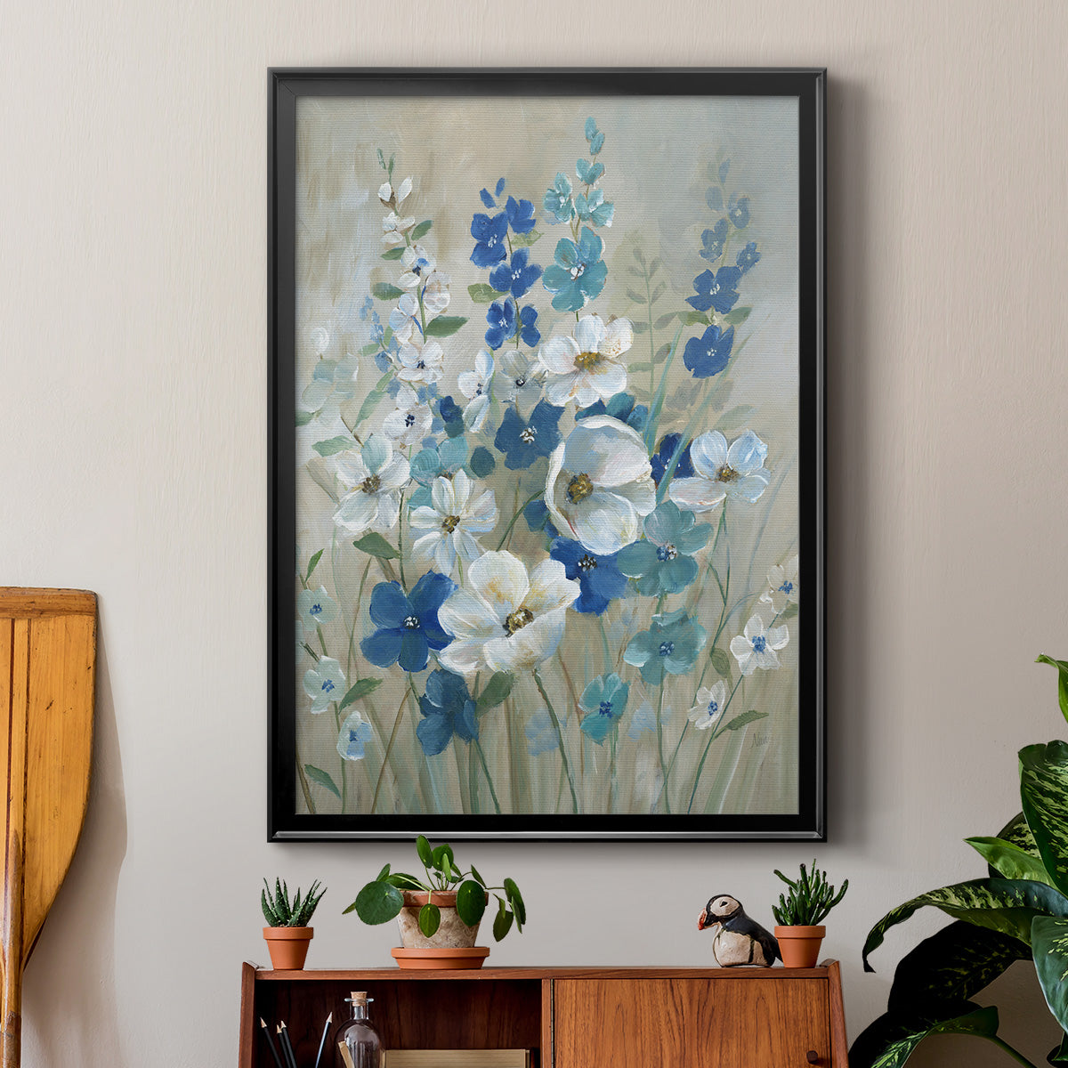 Blue Garden I - Modern Framed Canvas Print