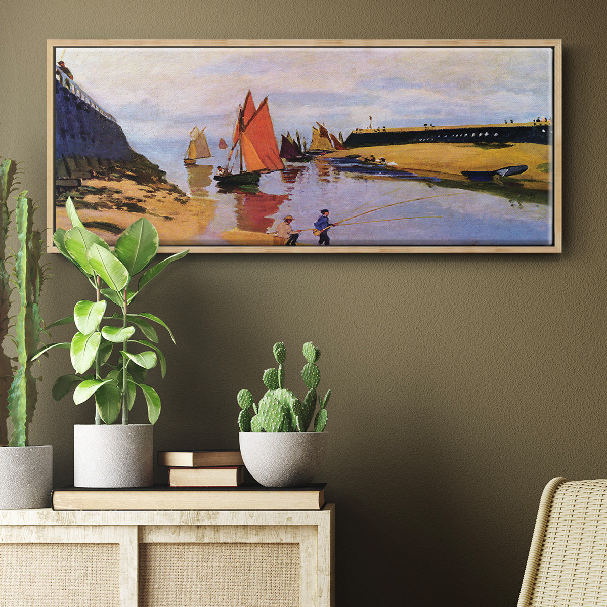 Breakwater at Trouville, Low Tide, 1870 - Floater Framed Canvas Print
