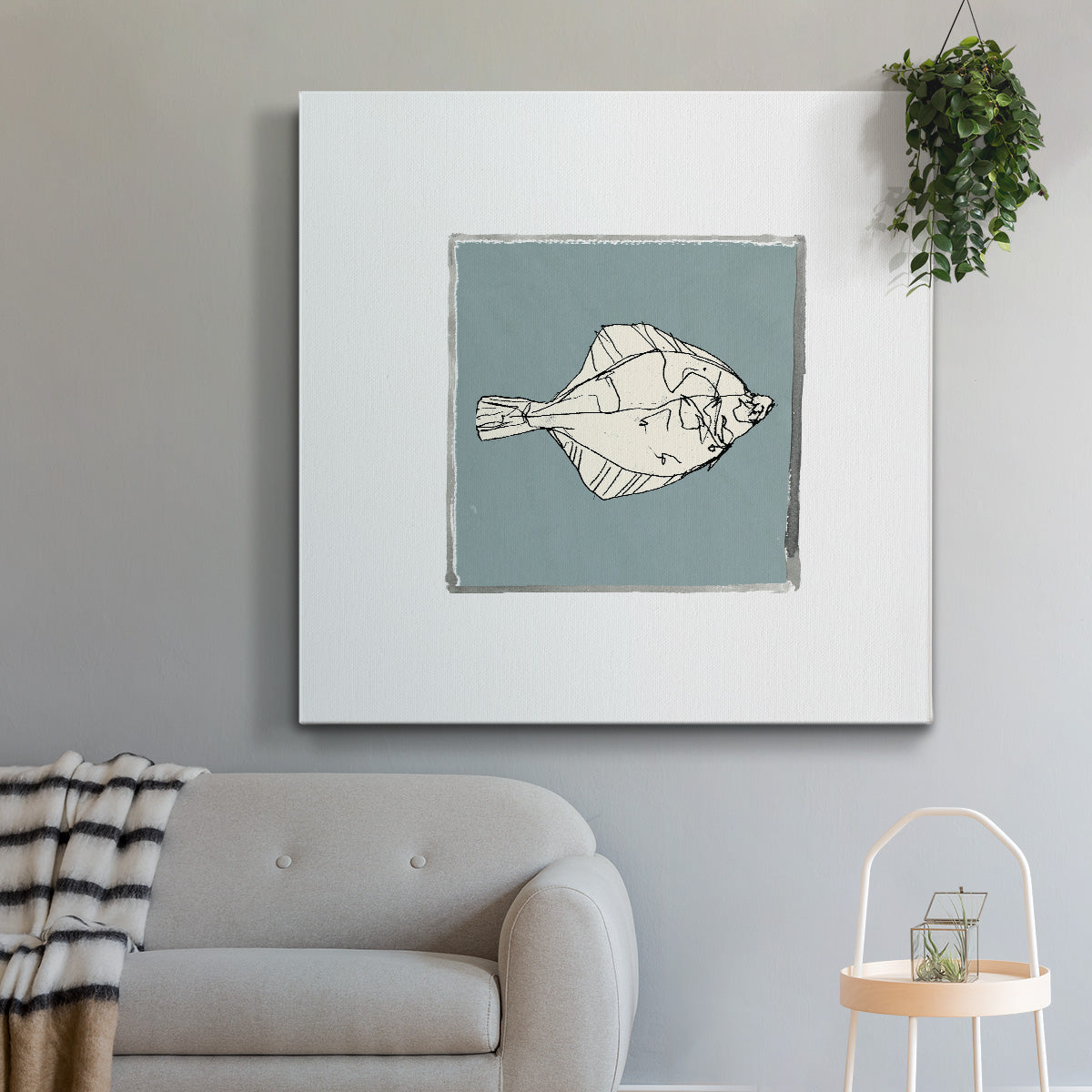 Block Print Fish V-Premium Gallery Wrapped Canvas - Ready to Hang