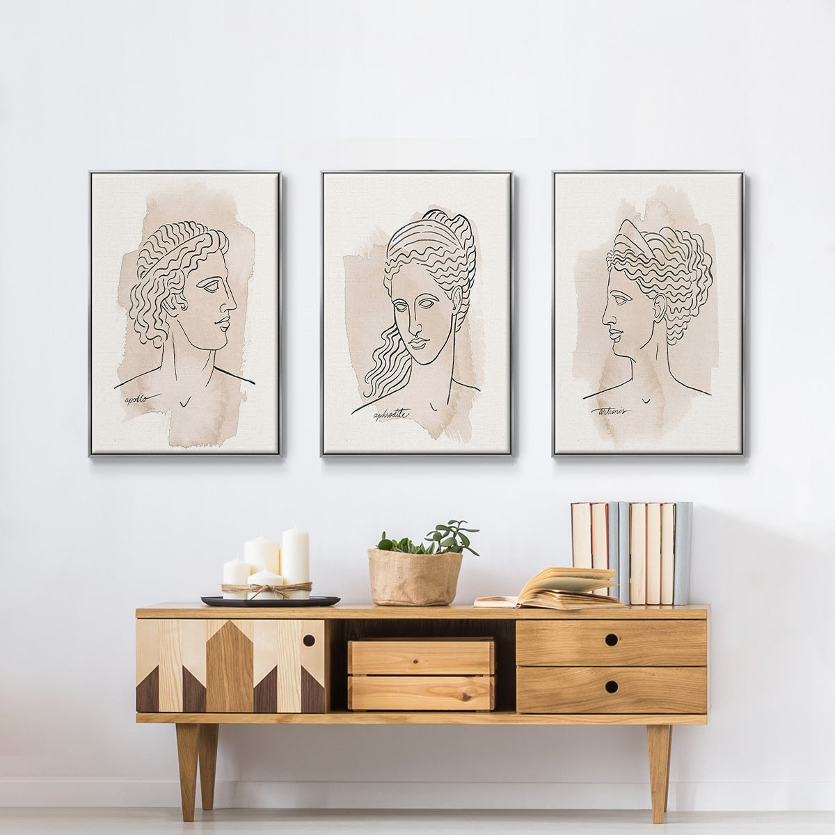 Greek Busts IV - Framed Premium Gallery Wrapped Canvas L Frame 3 Piece Set - Ready to Hang