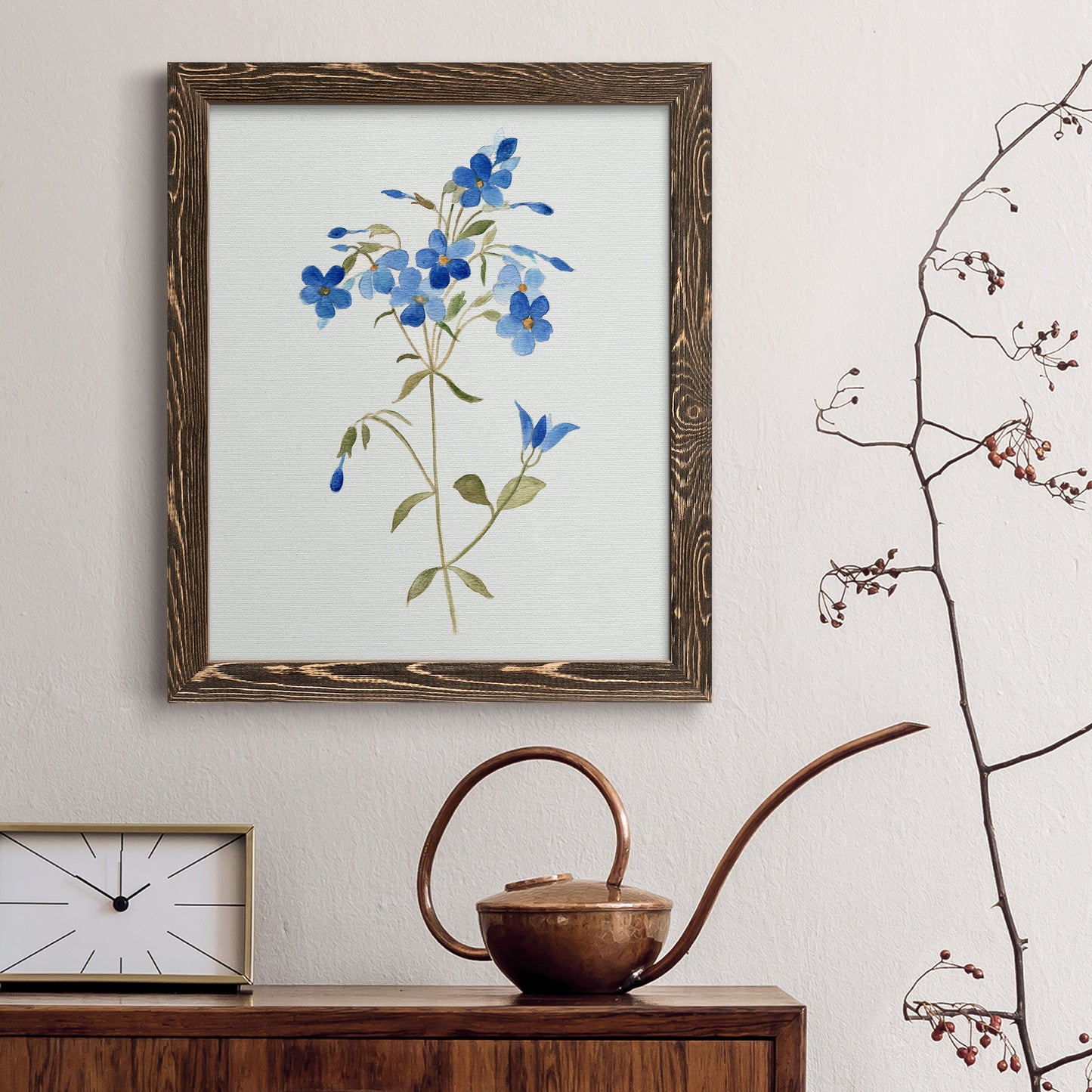 Blue Blossom Botanical II - Premium Canvas Framed in Barnwood - Ready to Hang