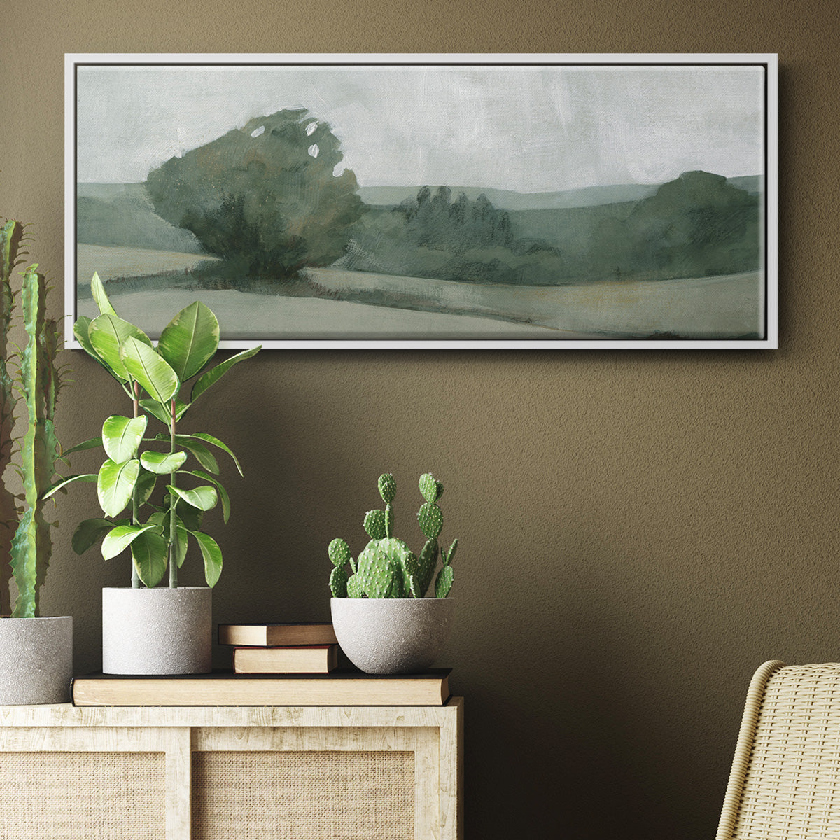 Soft Green Landscape I - Floater Framed Canvas Print