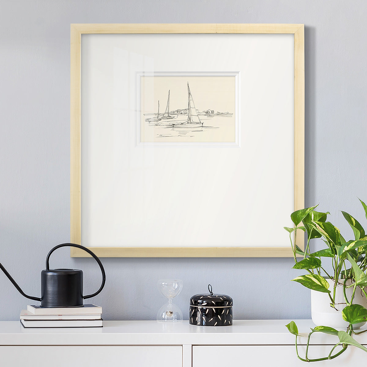 Coastal Contour Sketch I Premium Framed Print Double Matboard