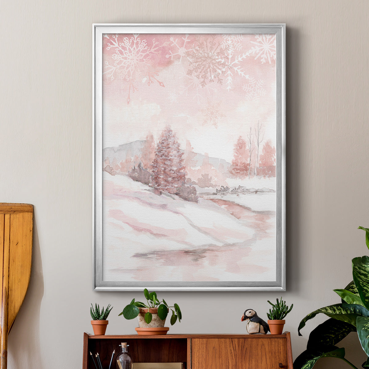 Blush Winter - Modern Framed Canvas Print