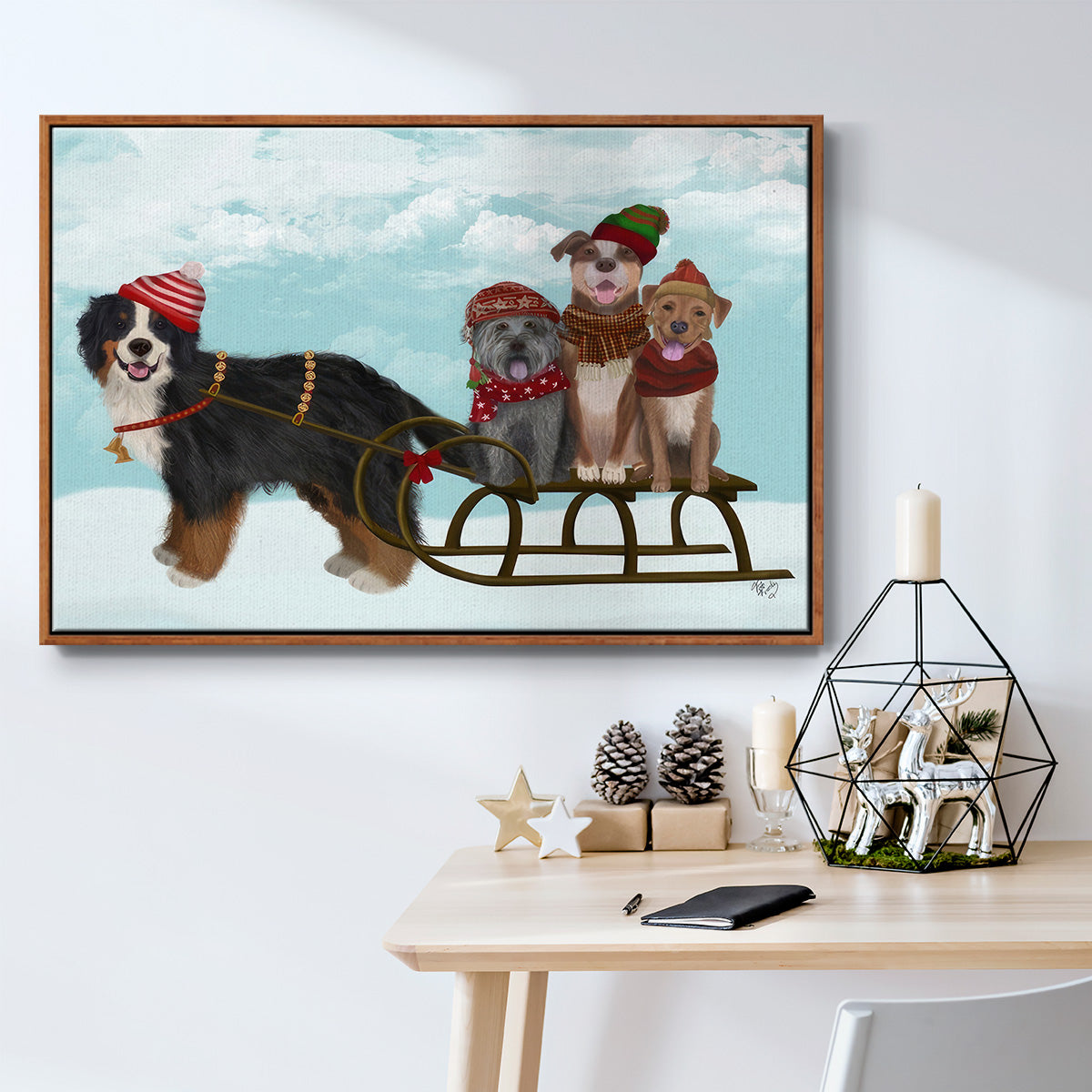 Christmas Mutt Sled - Floater Framed Canvas Print