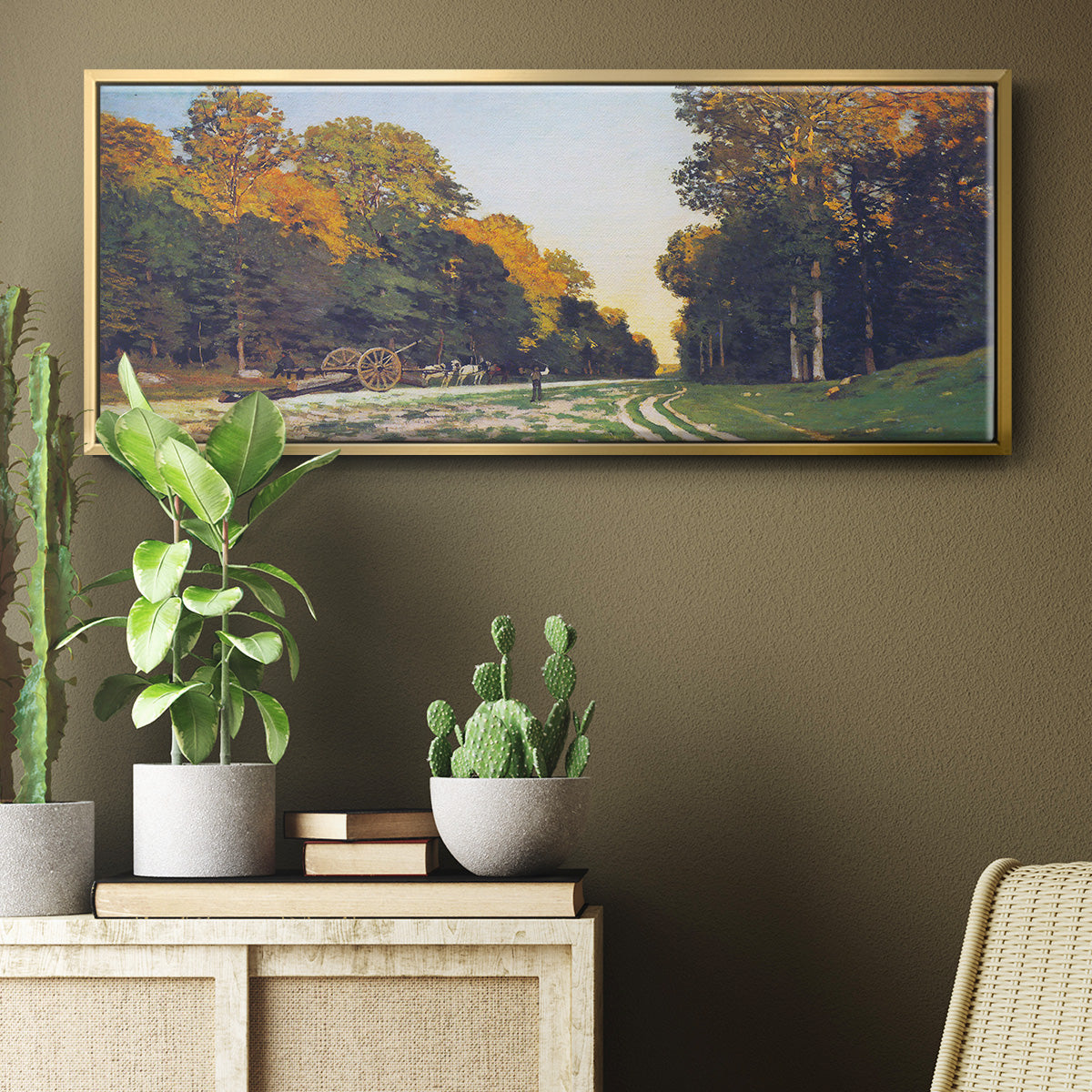 The road from Chailly to Fontainebleau by Monet - Floater Framed Canvas Print