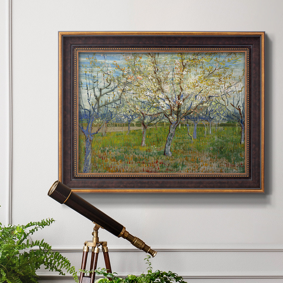 Orchard With Blossoming Apricot Trees - Ornate Framed Canvas Print