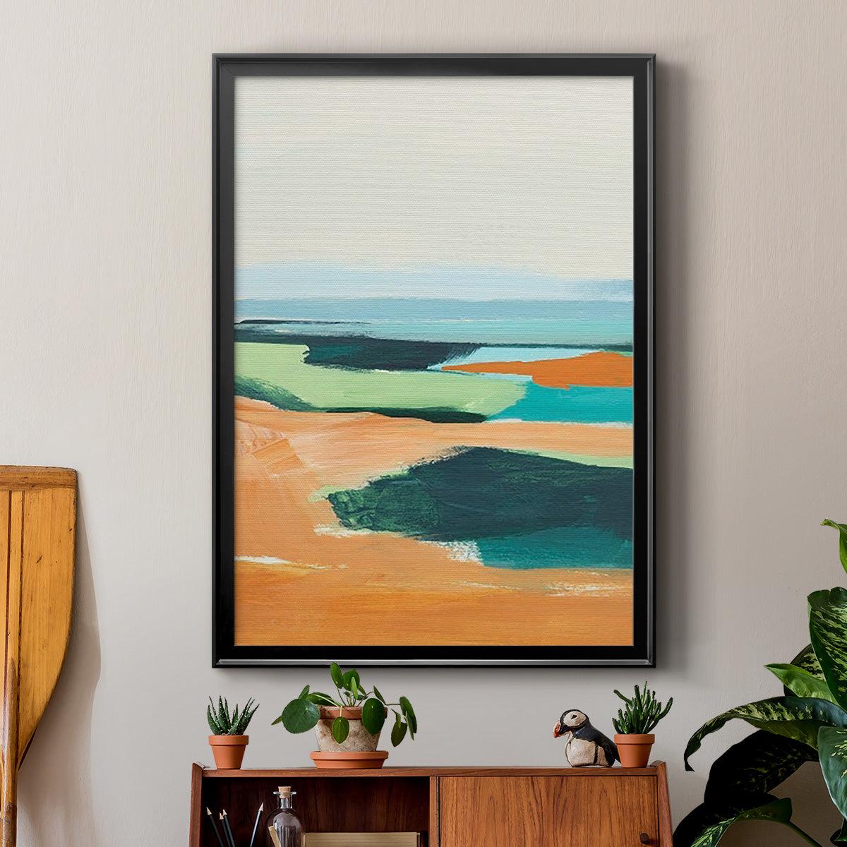 Aqua and Orange II - Modern Framed Canvas Print