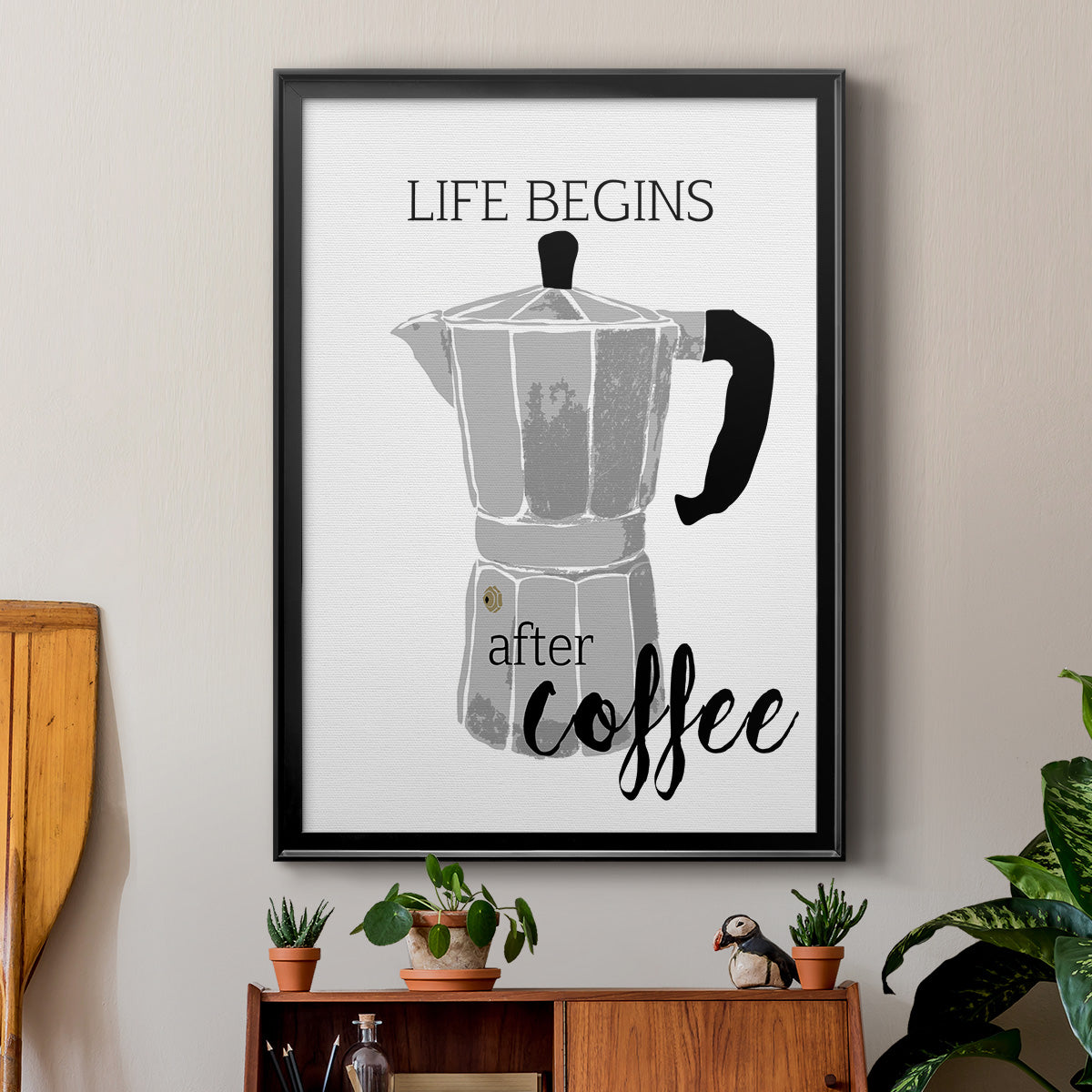Begins After Coffee - Modern Framed Canvas Print