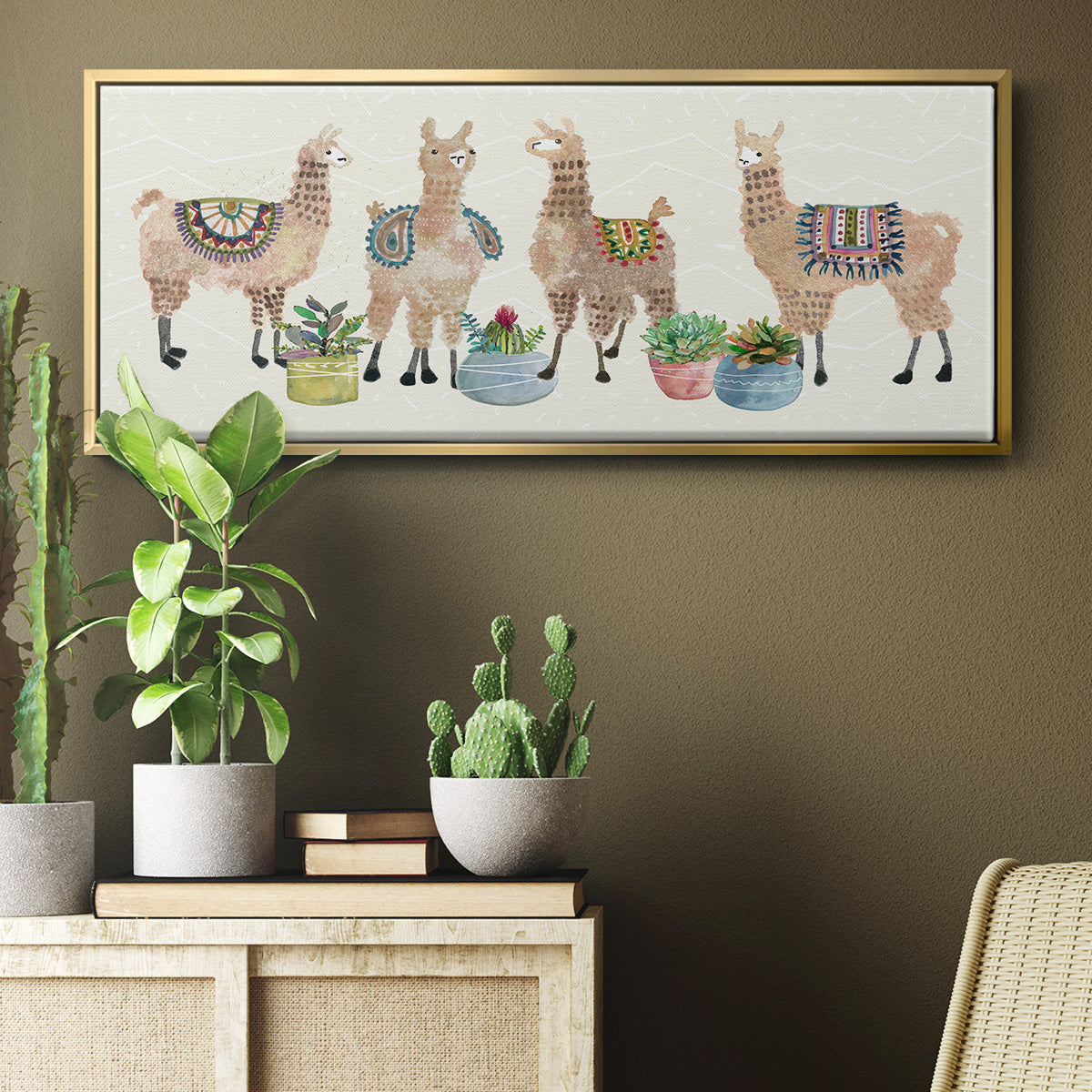 Llama Party - Floater Framed Canvas Print
