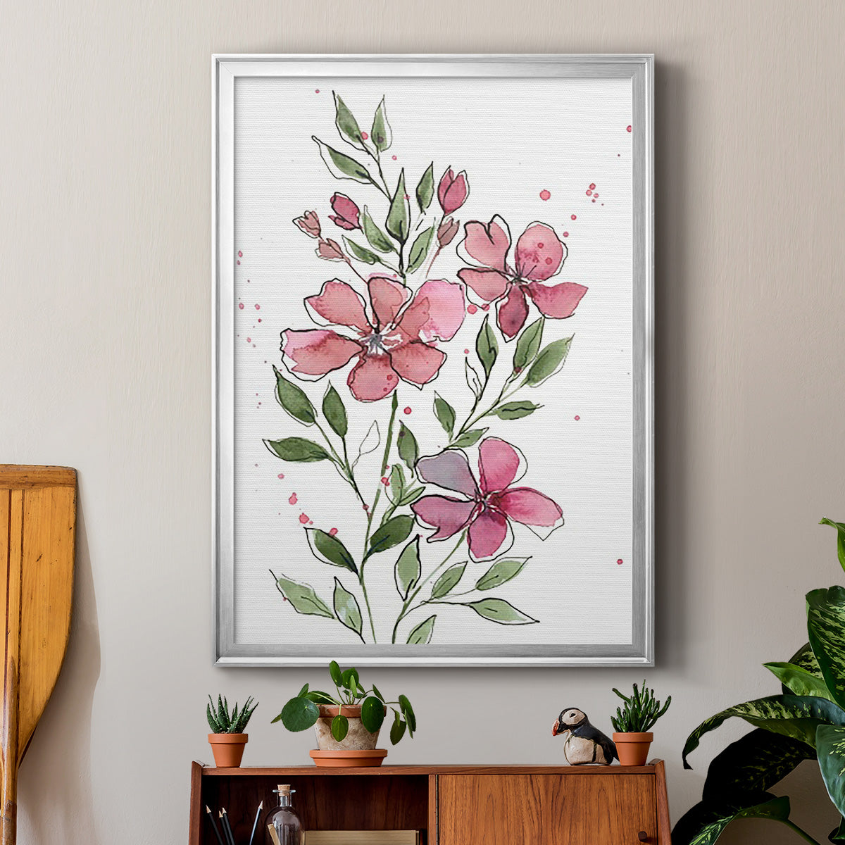 Watercolor Floral Stems I - Modern Framed Canvas Print