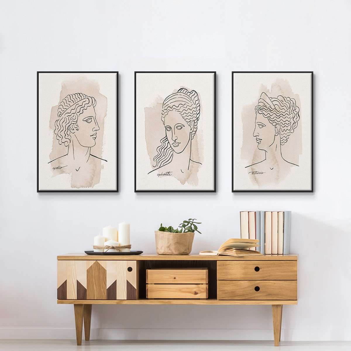 Greek Busts IV - Framed Premium Gallery Wrapped Canvas L Frame 3 Piece Set - Ready to Hang