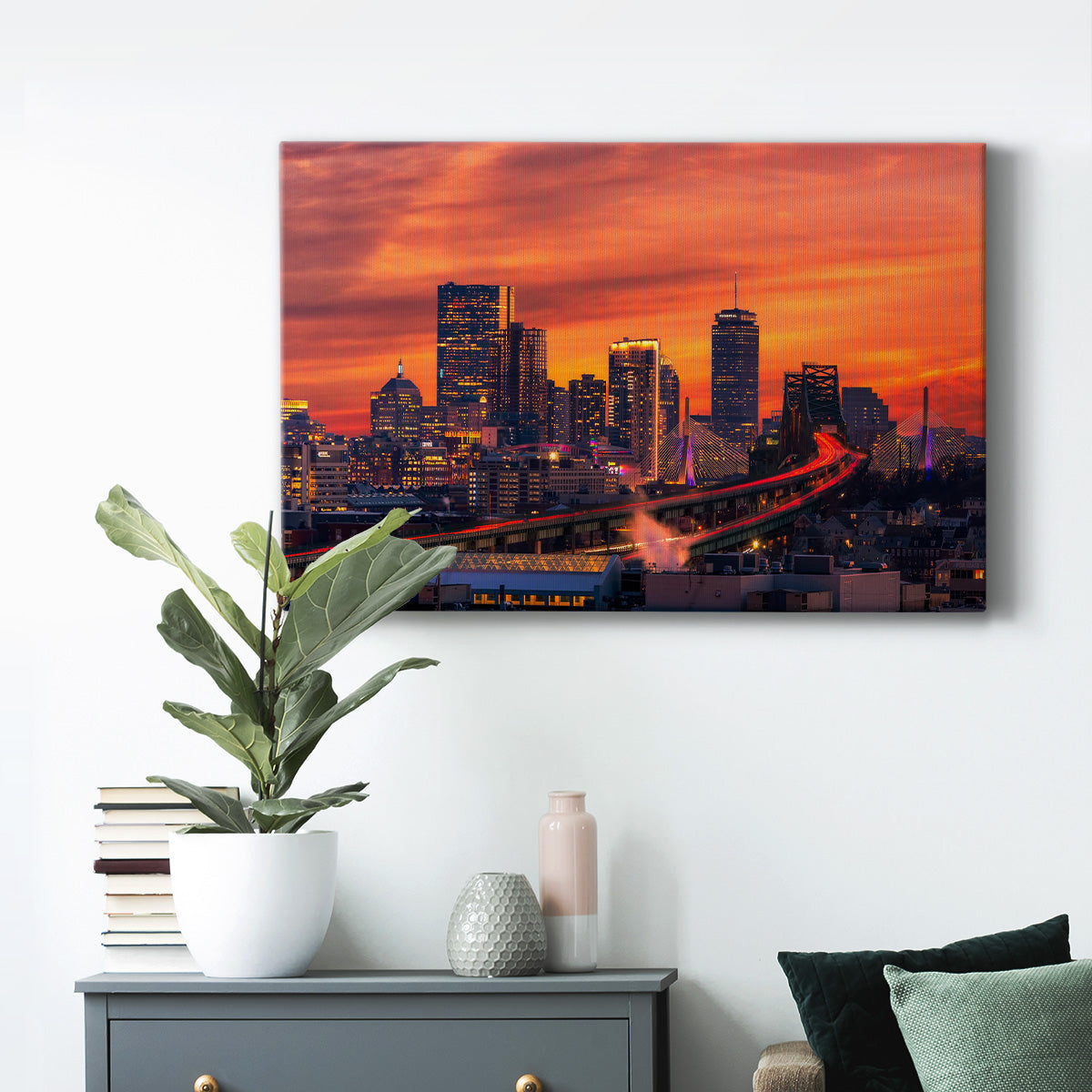 Boston Skyline at Sunset Premium Gallery Wrapped Canvas - Ready to Hang