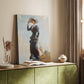 Canvas art print of a bright composition with figure and natural setting styled in a home decor setting.