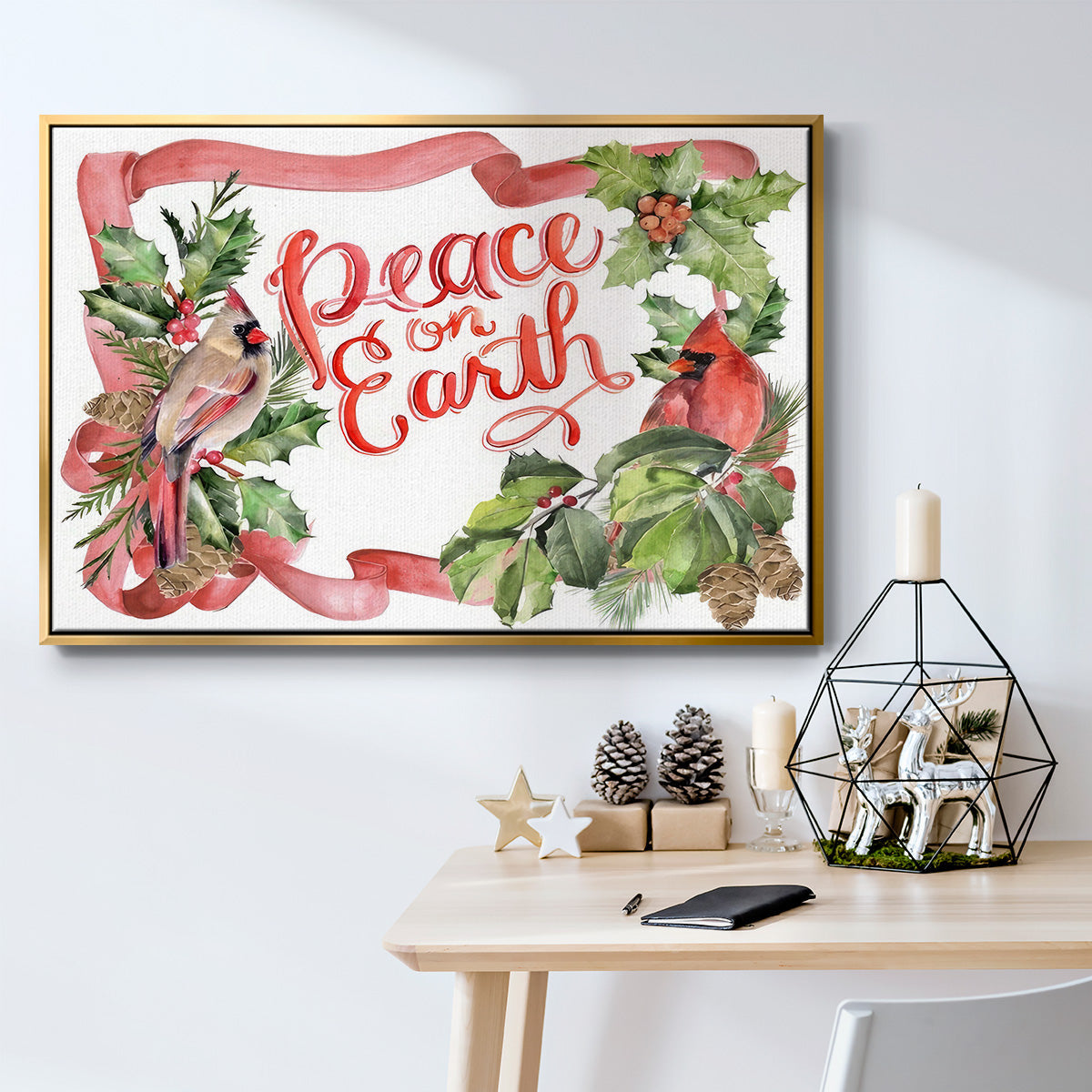 Cardinal Holly Christmas Collection A - Floater Framed Canvas Print