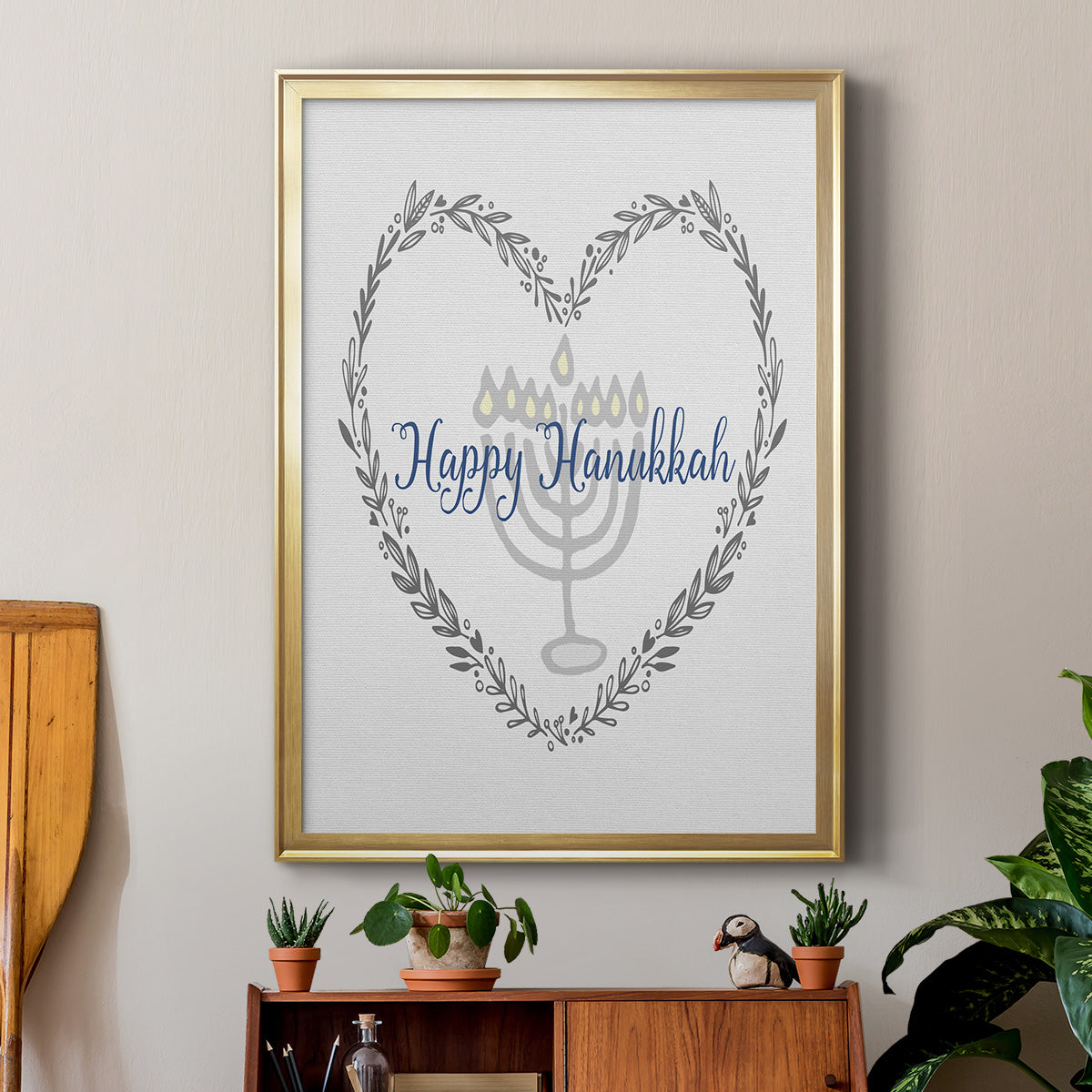 Hanukkah Heart - Modern Framed Canvas Print