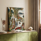 Canvas art print of a mythic composition with animals and decorative elements styled in a home decor setting.
