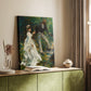 Canvas art print of a couple strolling through greenery with soft brushwork styled in a home decor setting.