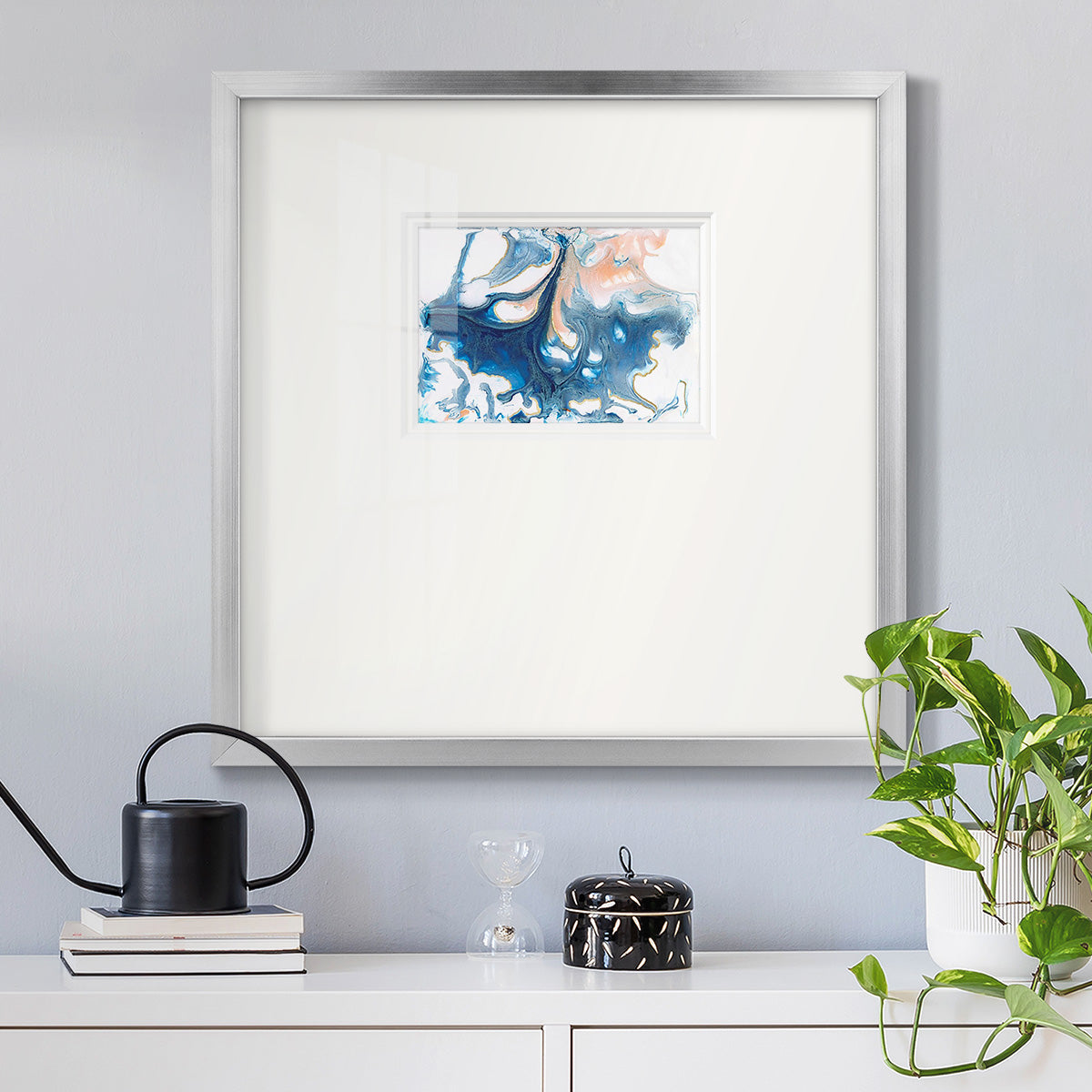 Dancing Blue I Premium Framed Print Double Matboard