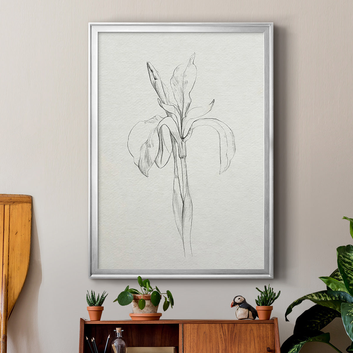 Neutral Iris Sketch II - Modern Framed Canvas Print