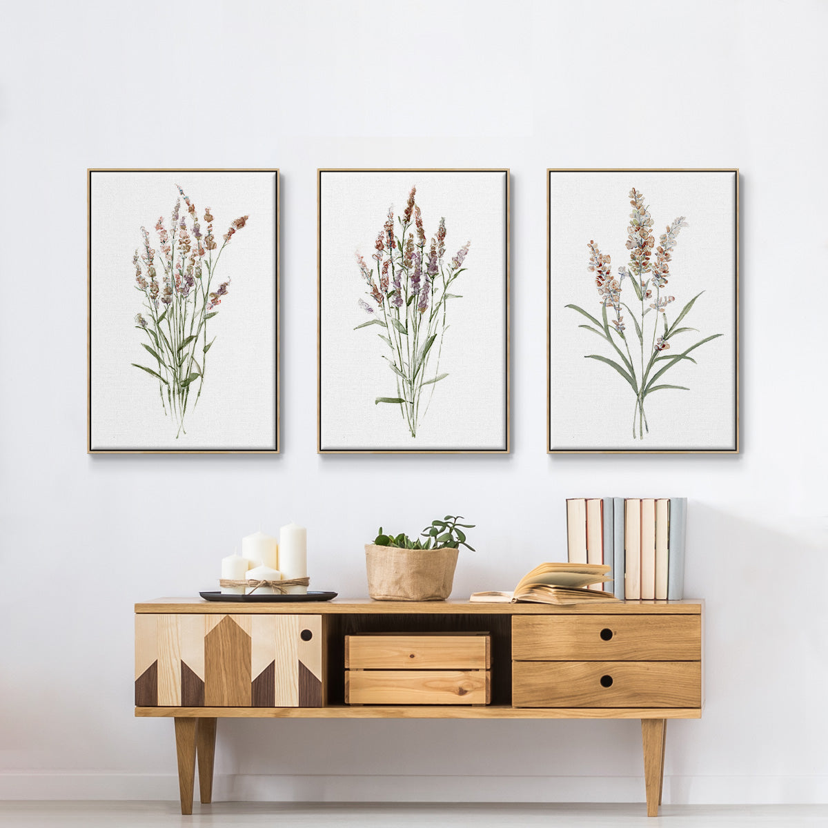 Dainty Botanical I - Framed Premium Gallery Wrapped Canvas L Frame 3 Piece Set - Ready to Hang