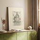 Canvas art print of a classical illustration with fine linework and balanced form styled in a home decor setting.