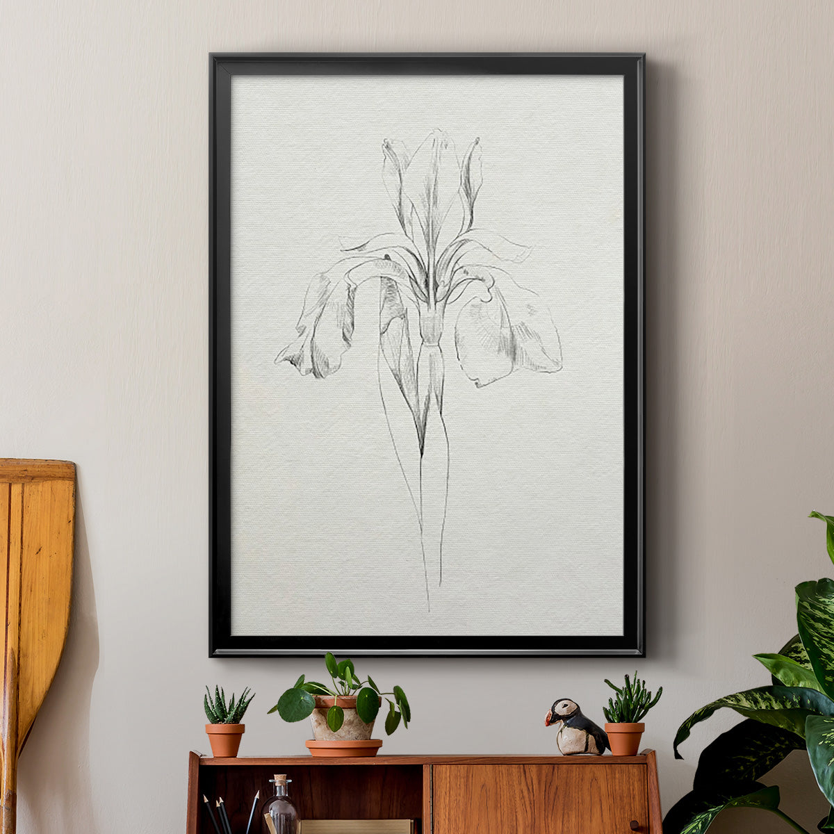 Neutral Iris Sketch I - Modern Framed Canvas Print