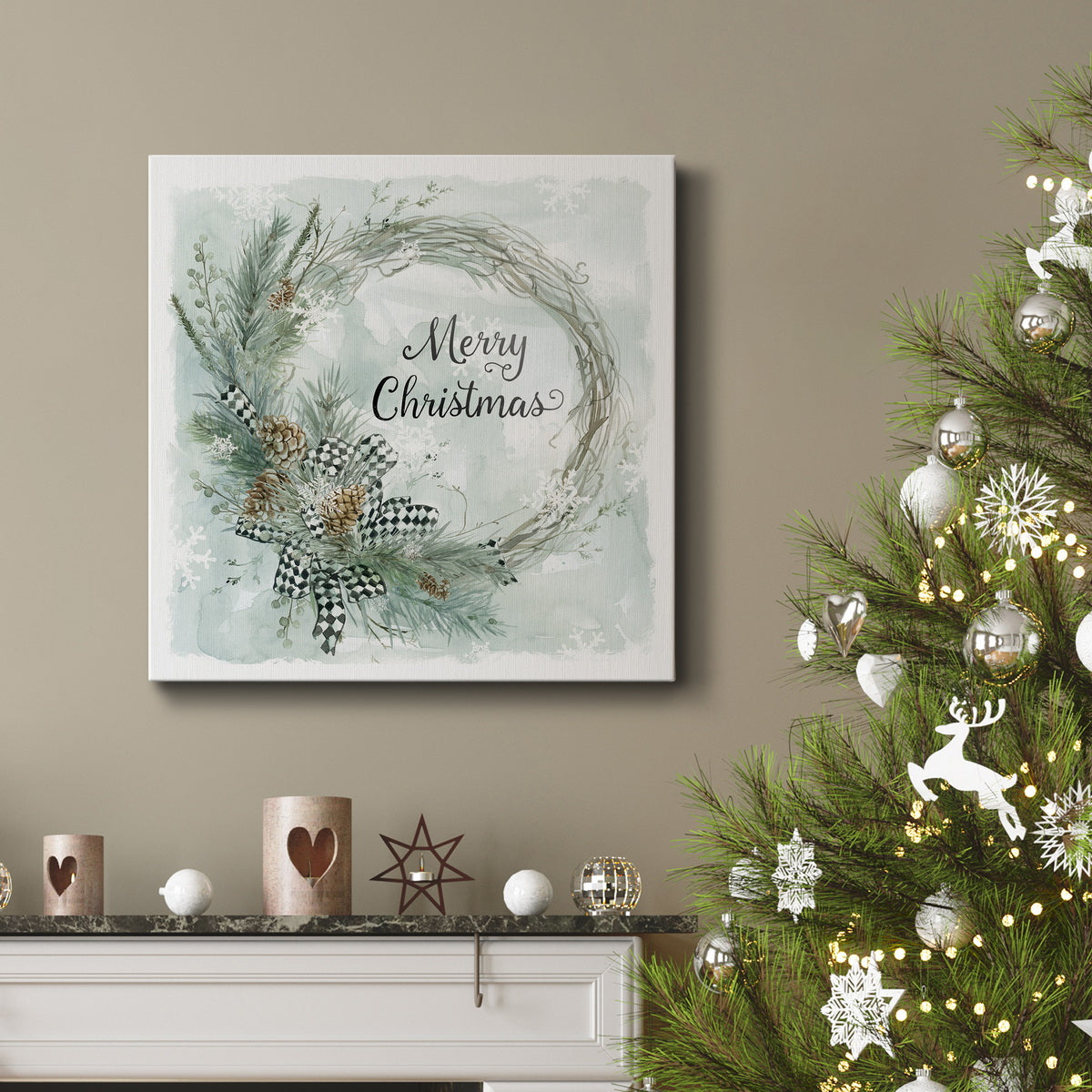 Merry Christmas Pine Wreath-Premium Gallery Wrapped Canvas - Ready to Hang