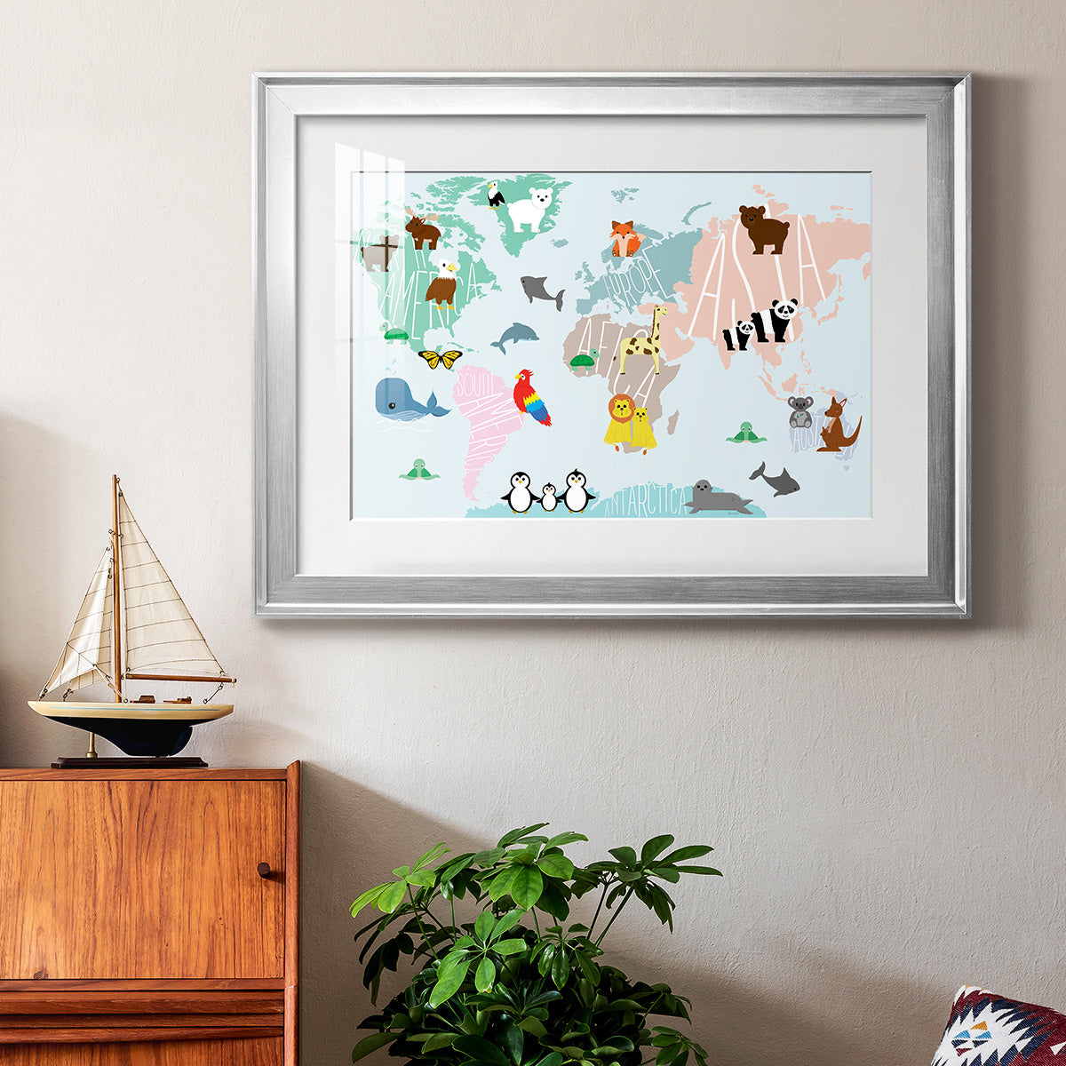 Animal Map - Modern Framed Art Print