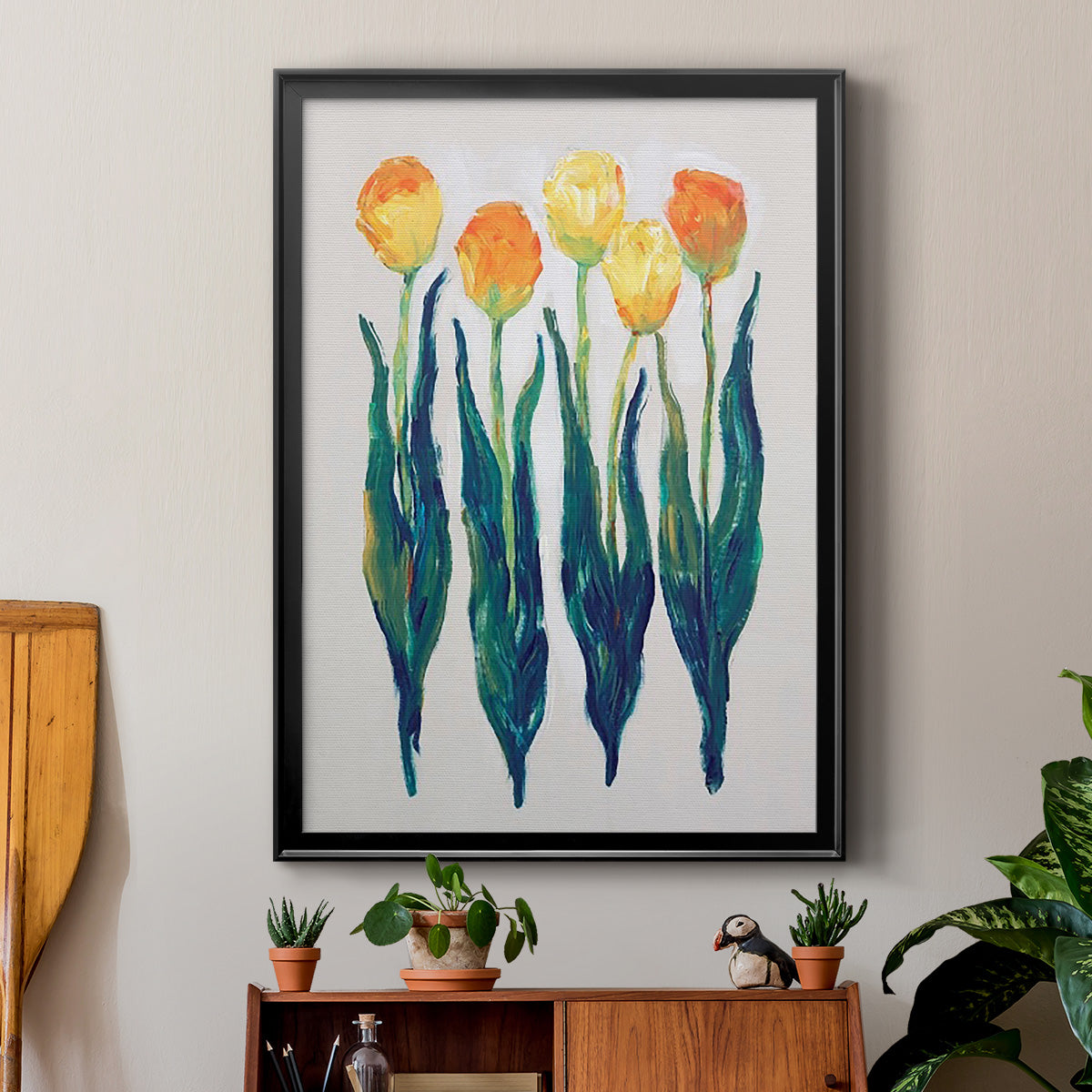 Tulips in a Row I - Modern Framed Canvas Print