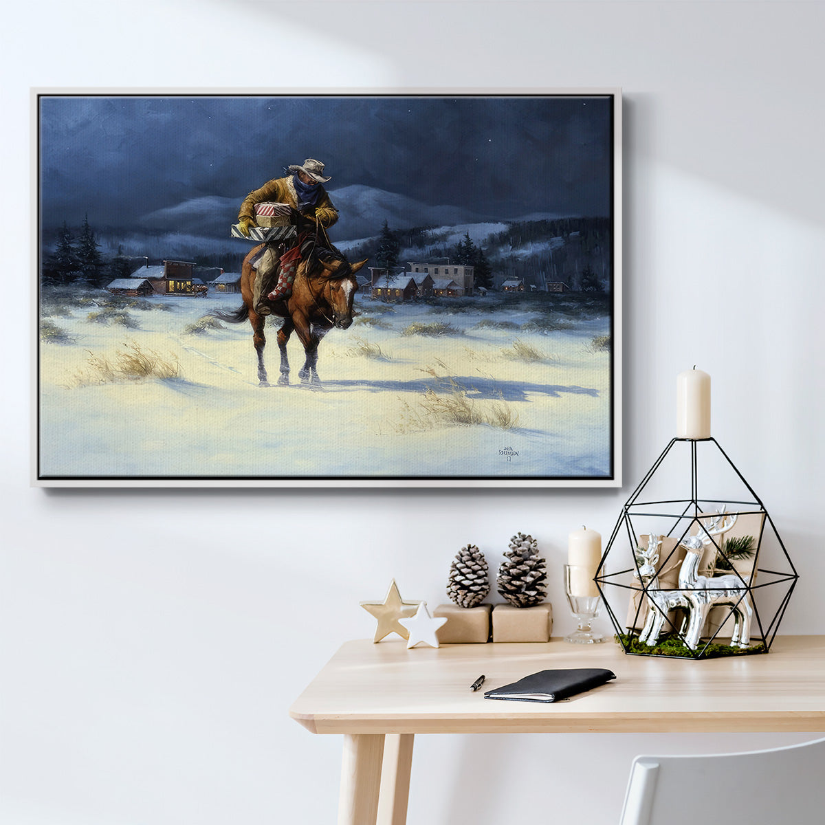 Bringing Christmas Home - Framed Gallery Wrapped Canvas in Floating Frame