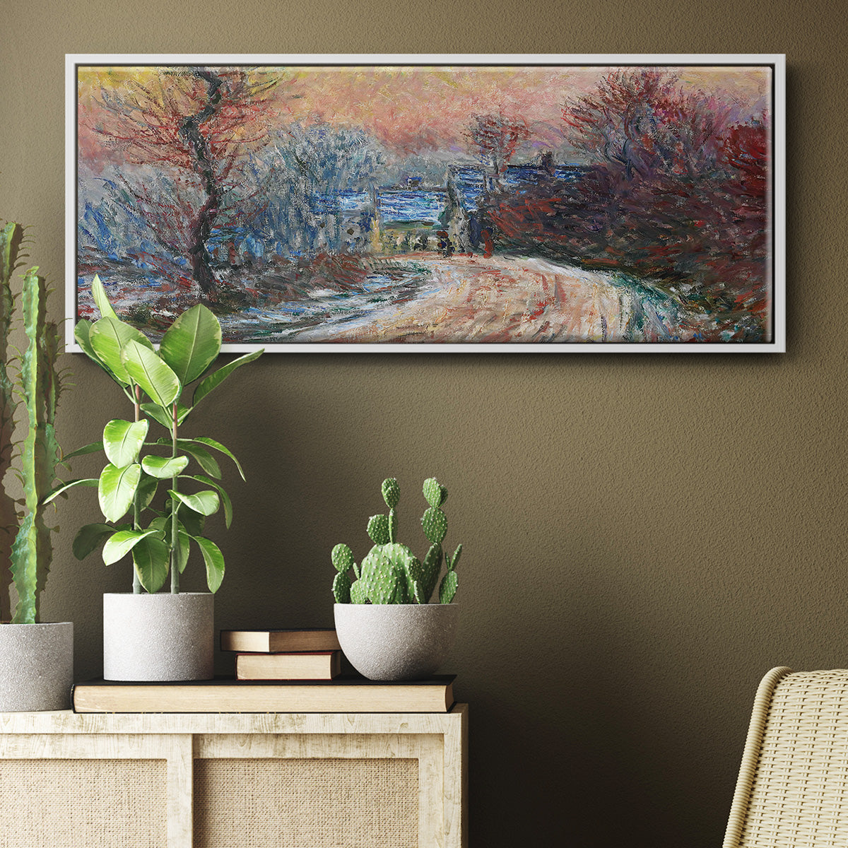 Road to Giverny in Winter, Sunset, 1885 - Floater Framed Canvas Print