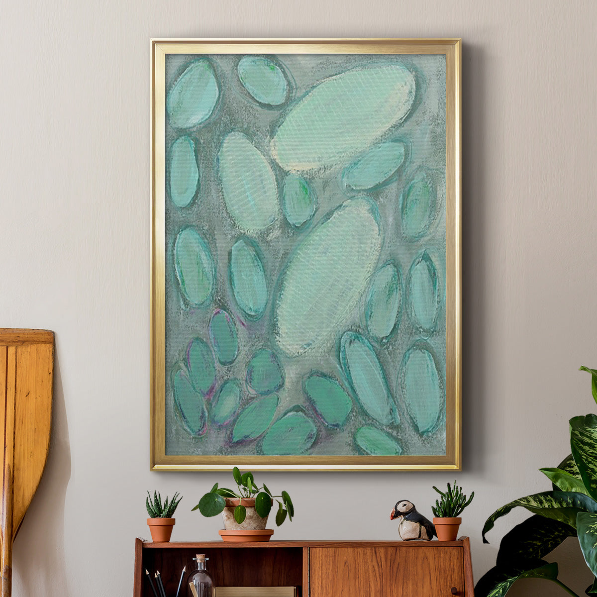 Blue Orbs II - Modern Framed Canvas Print