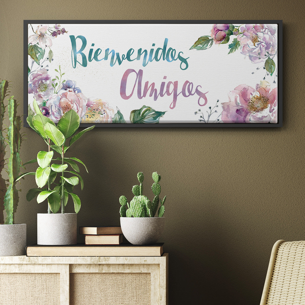 Bienvenidos Amigos - Floater Framed Canvas Print