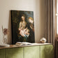 Canvas art print of a classical composition with sacred figures in soft dramatic lighting styled in a home decor setting.