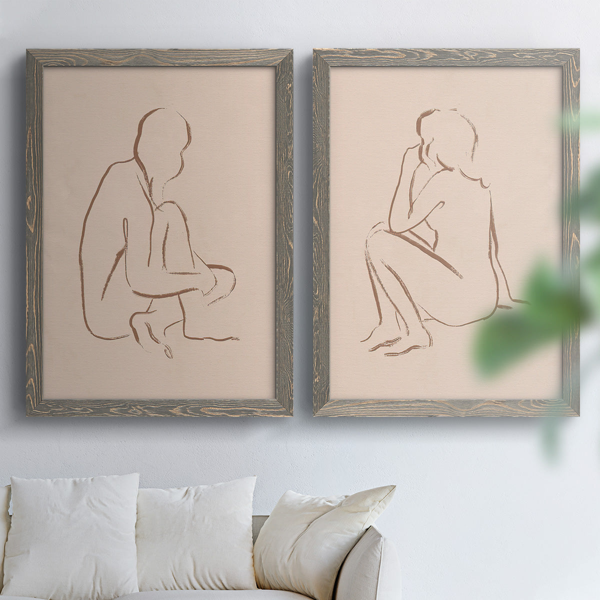 Sketched Pose I - Premium Framed Canvas 2 Piece Set - Ready to Hang