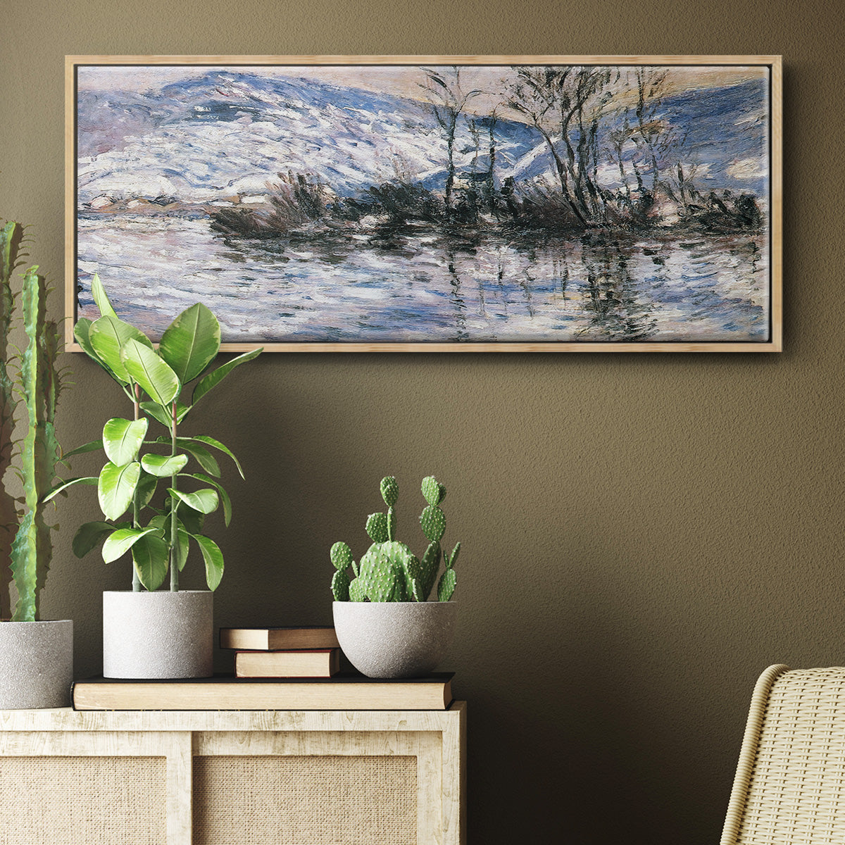 The Seine at Port Villez, Snow Effect, 1885 - Floater Framed Canvas Print