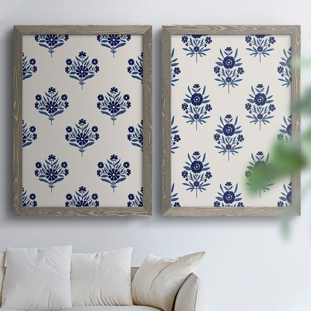 Indigo Bloom Pattern I - Premium Framed Canvas 2 Piece Set - Ready to Hang