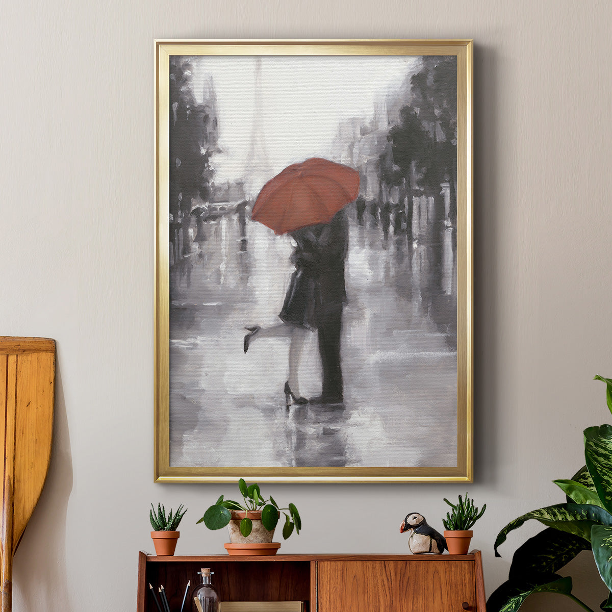 Caught in the Rain - Modern Framed Canvas Print