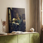 Canvas art print of a scholarly figure with instruments and soft illumination styled in a home decor setting.