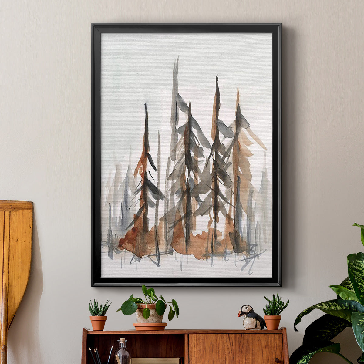 Rustic Evergreens I - Modern Framed Canvas Print