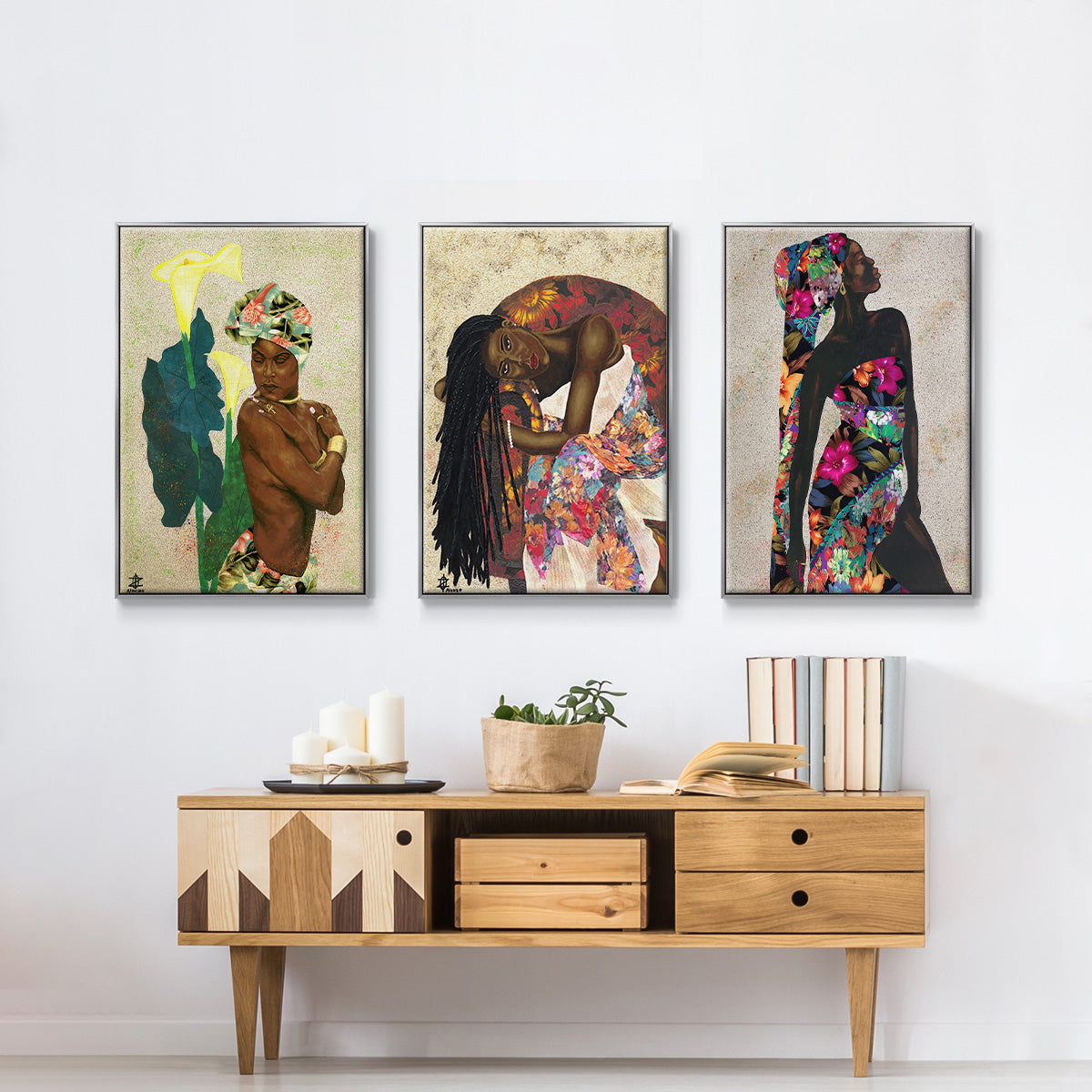 Woman Strong I - Framed Premium Gallery Wrapped Canvas L Frame 3 Piece Set - Ready to Hang