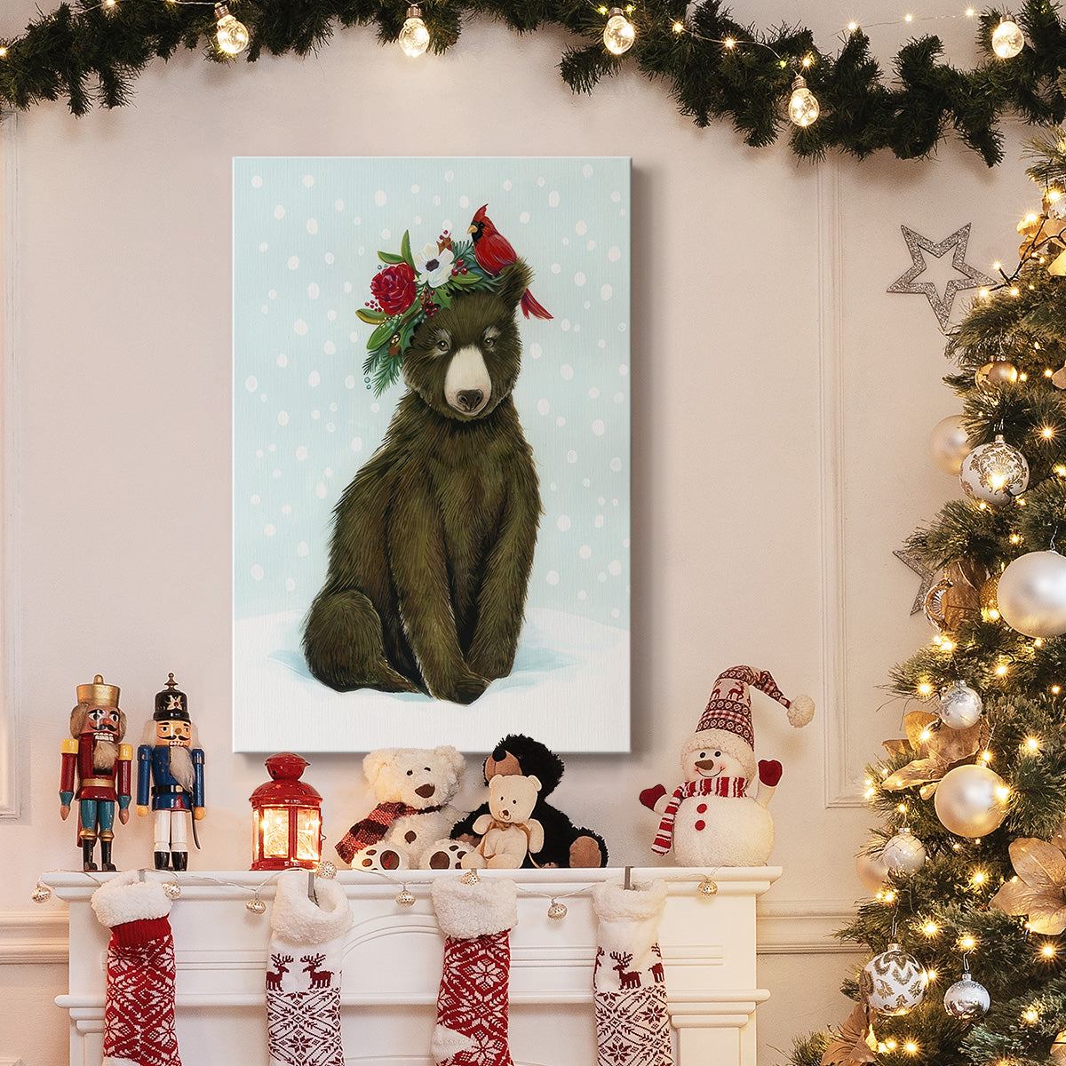 Winter Woodland Creatures with Cardinals I - Gallery Wrapped Canvas